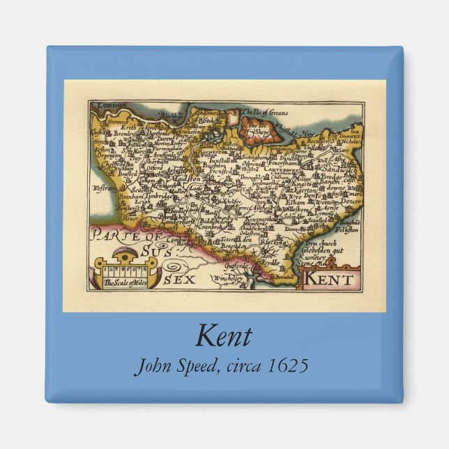 Imã Kent County England Antiga Antiquária John Speed M (Frente)