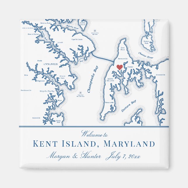 Imã Kent Island Map Destination Wedding Favor (Frente)