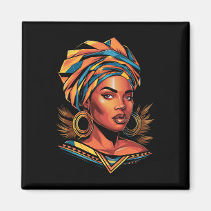 Imã Kente Cloth Head Enrola Linda Negra Afro Mulher E