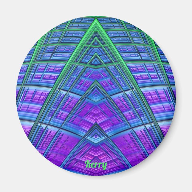 Imã KERRY ~Azul, Verde e Roxo ~ Fractal Abstrato ~ (Frente)