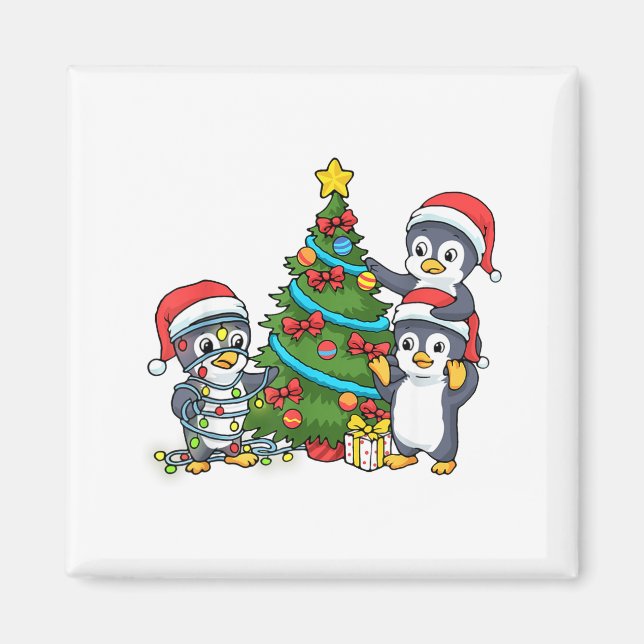 Imã Kids Christmas Penguin Christmas Tree Lights Baubl (Frente)