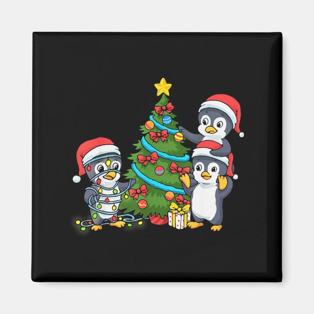 Imã Kids Christmas Penguin Christmas Tree Lights Baubl (Frente)
