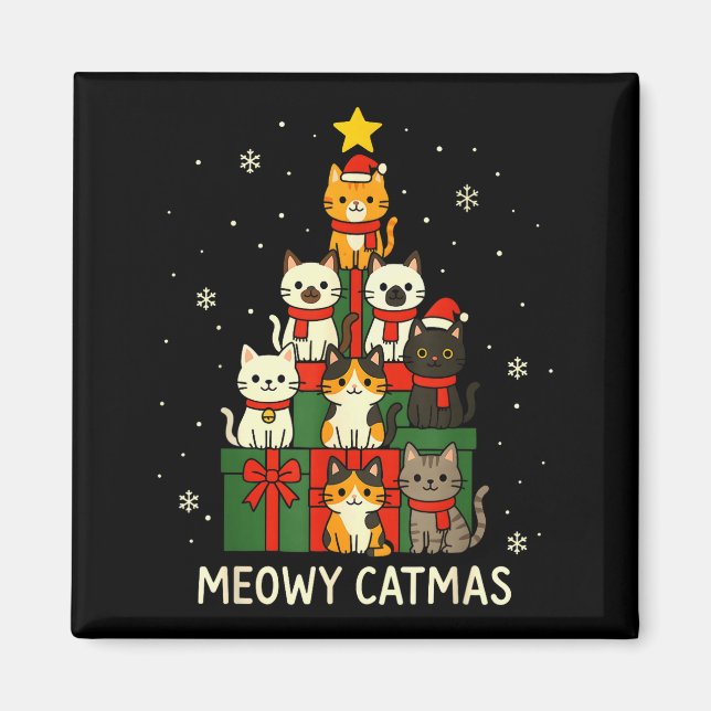 Imã Kids Men Women Meowy Catmas Funny Christmas Cats C (Frente)