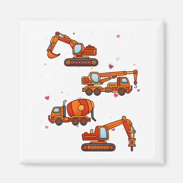 Imã Kids Valentines Day Construction Trucks Boys Kids  (Frente)