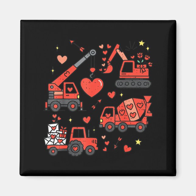 Imã Kids Valentines Day Construction Trucks Funny Boys (Frente)