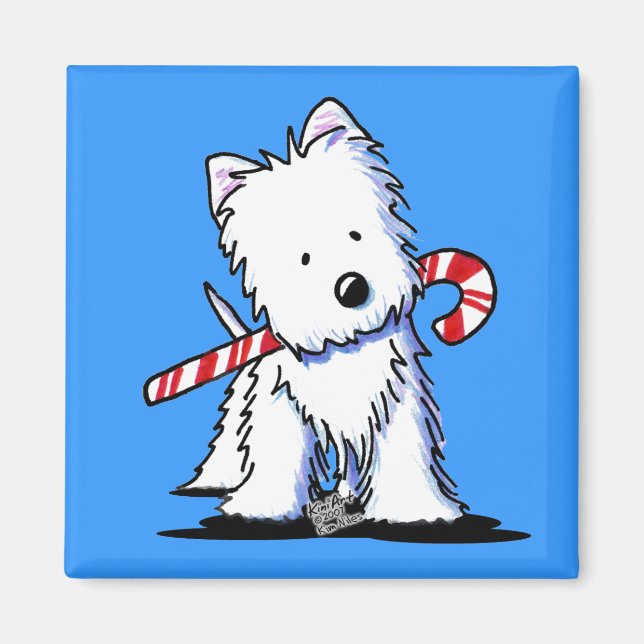 Imã KiniArt Westie Candy Cane Blue Magnet (Frente)