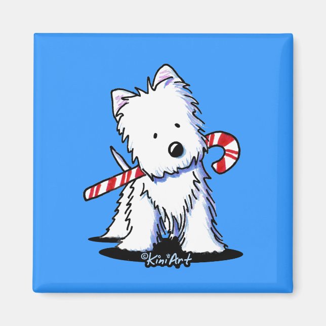 Imã KiniArt Westie Candy Cane Cutie Magnet (Frente)