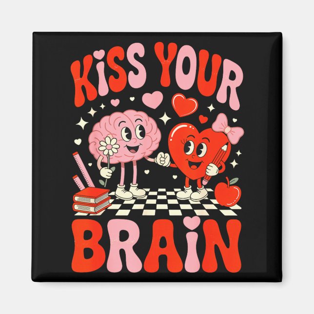 Imã Kiss Your Brain Women Valentine's Day Retro School (Frente)