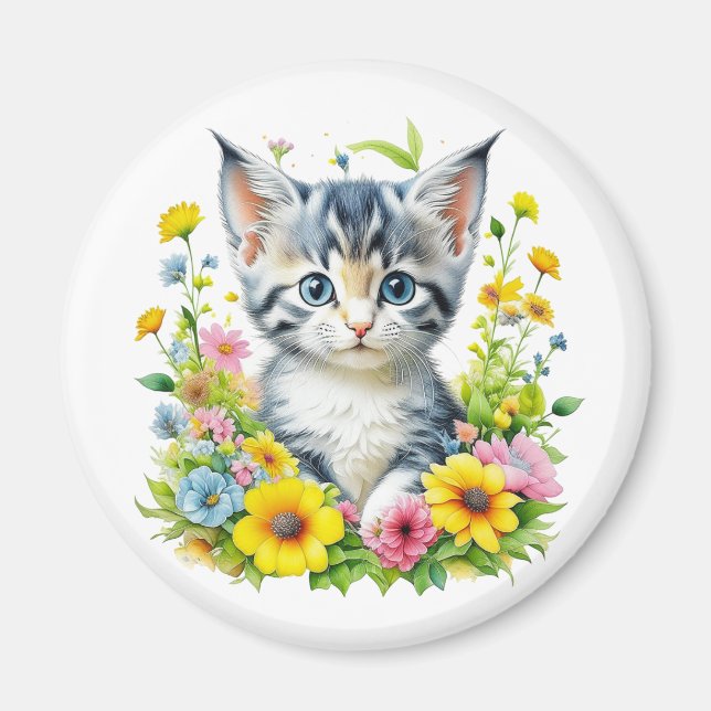 Imã Kit de Aquarela Gatinhos Flores Natal (Frente)