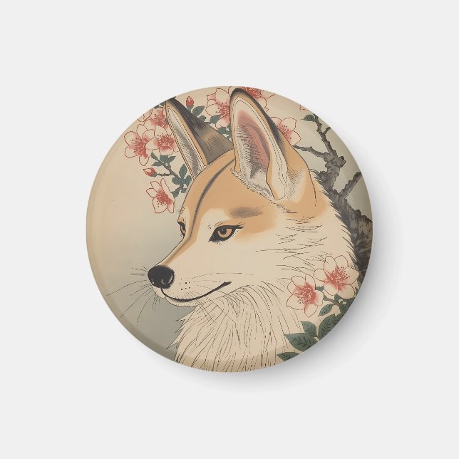 Imã Kitsune & cherry blossom (Frente)
