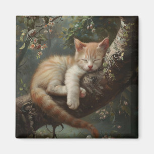Imã Kitten dormindo em uma árvore