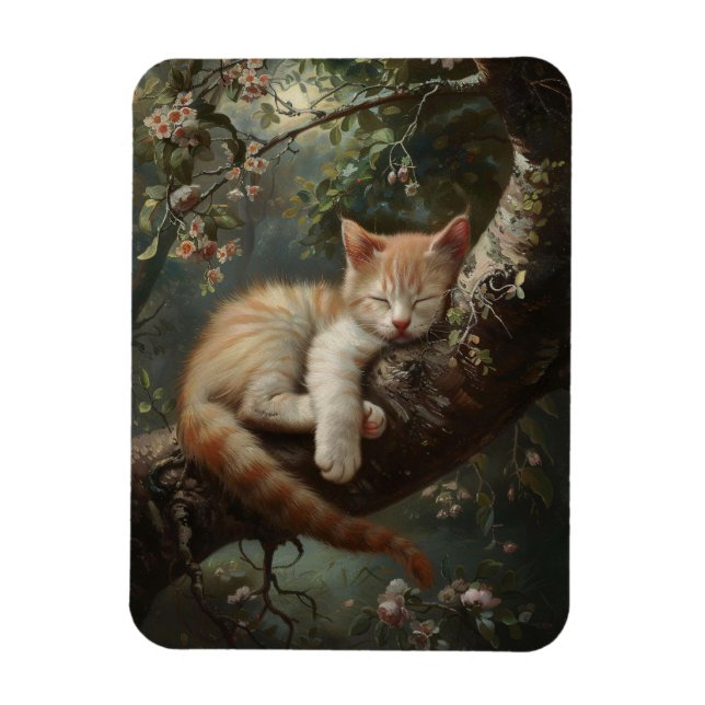 Ímã Kitten dormindo em uma árvore, flexível (Vertical)
