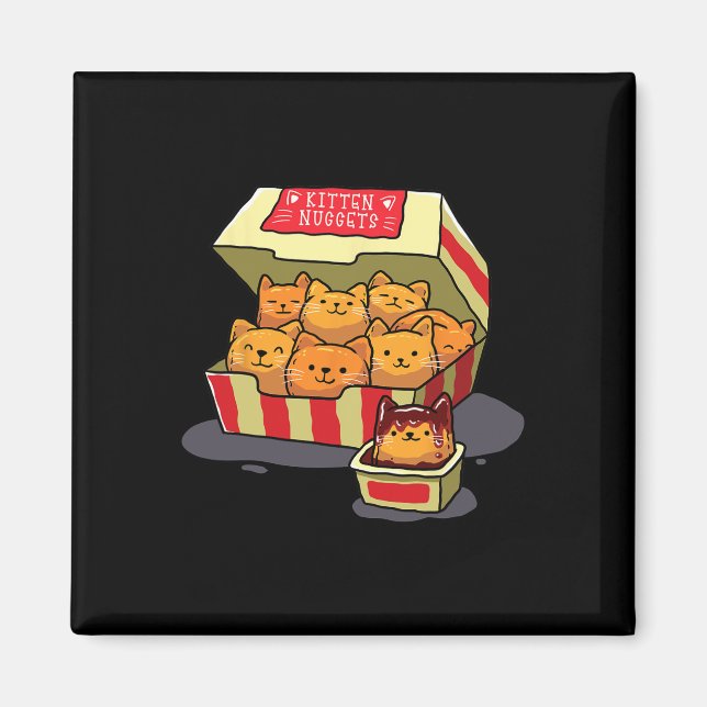 Imã Kitten Nuggets Comida Pun Gato Pover Gift Galinha  (Frente)