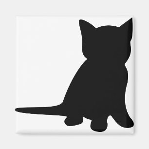 Imã Kitten Sentado Silhout Gato Preto Branco