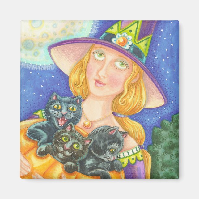 IMÃ KITTENS DE GATO NEGRO E PASTA DE MAGNET MALLOWEEN (Frente)