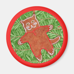 Imã KITTY DE BISCOITO DE NATAL Ímã Redondo / Vermelho