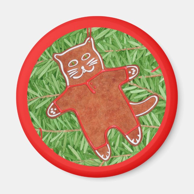 Imã KITTY DE BISCOITO DE NATAL Ímã Redondo / Vermelho (Frente)