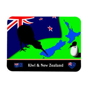 Ímã Kiwi Bird, Flag & Map da Nova Zelândia /art