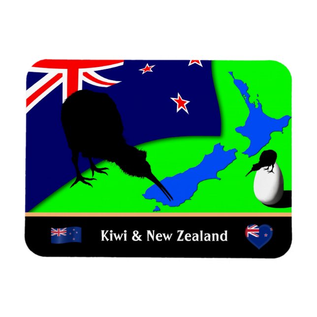 Ímã Kiwi Bird, Flag & Map da Nova Zelândia /art (Horizontal)