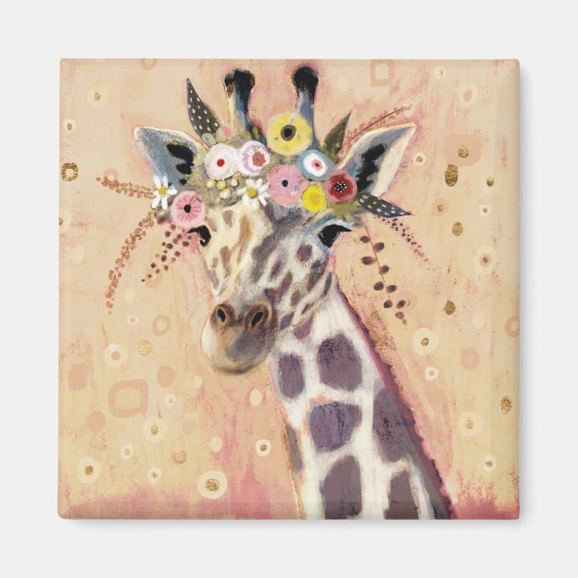 Imã Klimt Giraffe | Adornada Em Flores (Frente)