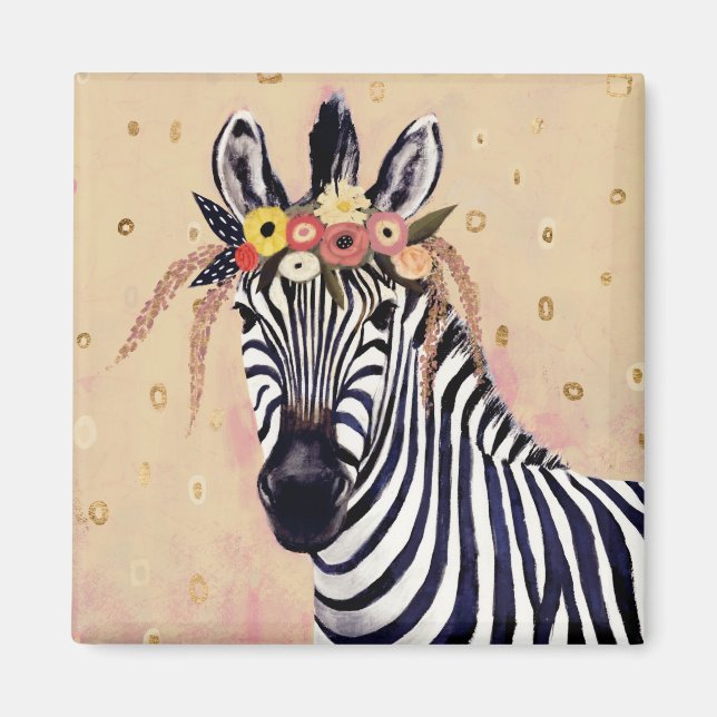 Imã Klimt Zebra | Adornada Em Flores (Frente)