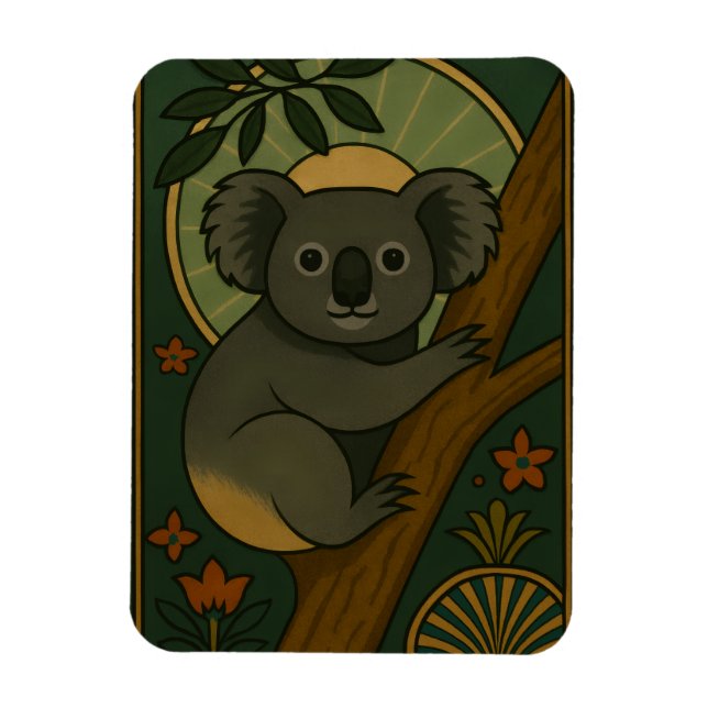 Ímã Koala Ornamental em Mandala Botânica (Vertical)