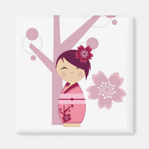Imã Kokeshi Sakura e Cherry Tree Magnet