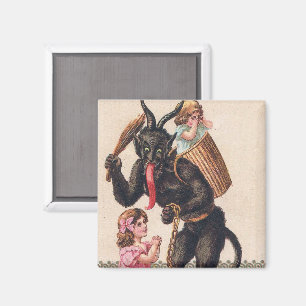 Imã Krampus Assustando Meninas Vintage Natal