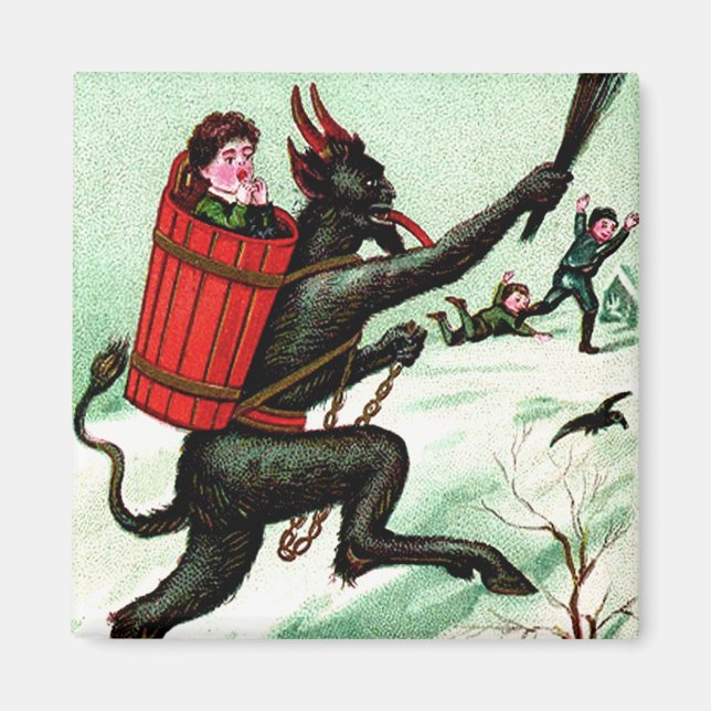 Imã Krampus perseguindo crianças ruins neve de inverno (Frente)