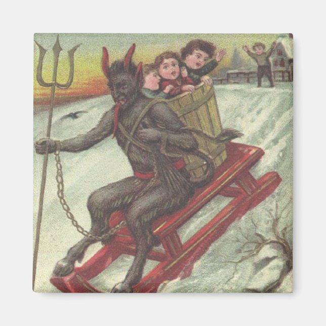 Imã Krampus Seqüestrando Crianças Com Forcado De Trenó (Frente)