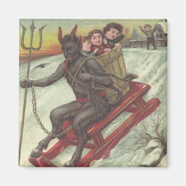 Imã Krampus Sequestrando Crianças Em Sleigh Pitchfork (Frente)
