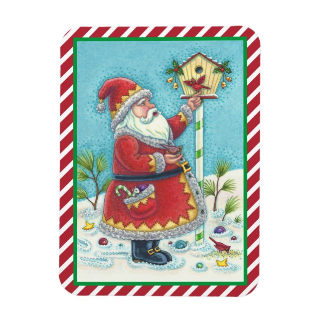 ÍMÃ KRIS KRINGLE & REDBIRDS CHRISTMAS CARDINAL MAGNET (Vertical)