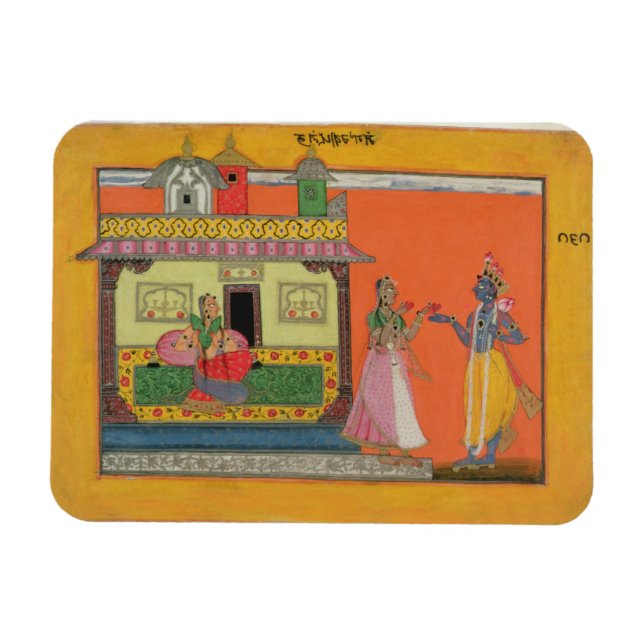 Ímã Krishna chegando à casa de Radha, ilustração para (Horizontal)