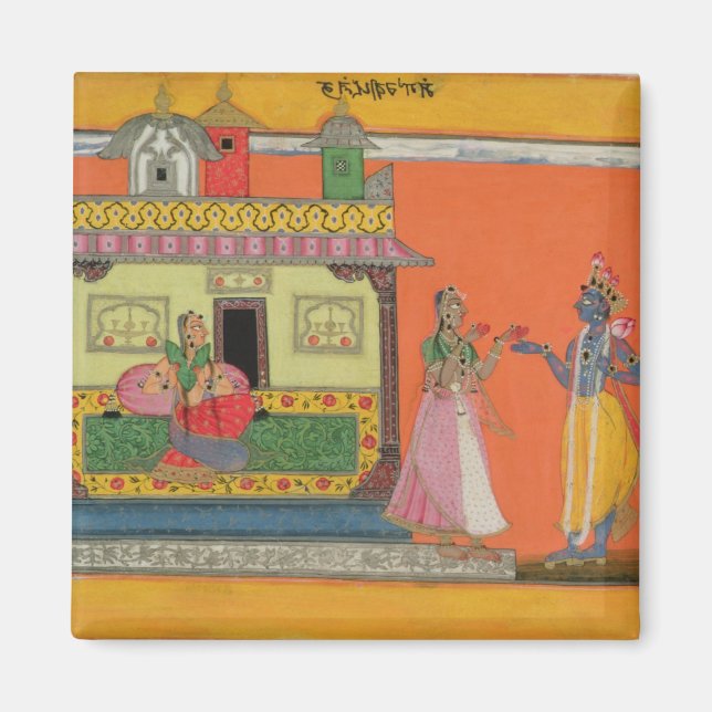 Imã Krishna chegando à casa de Radha, ilustração para (Frente)