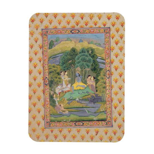 Ímã Krishna e Gopis (guache no papel) (Vertical)