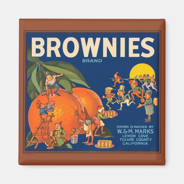 Imã KRW Vintage Brownies Laranja Fruta Etiqueta Magn (Frente)