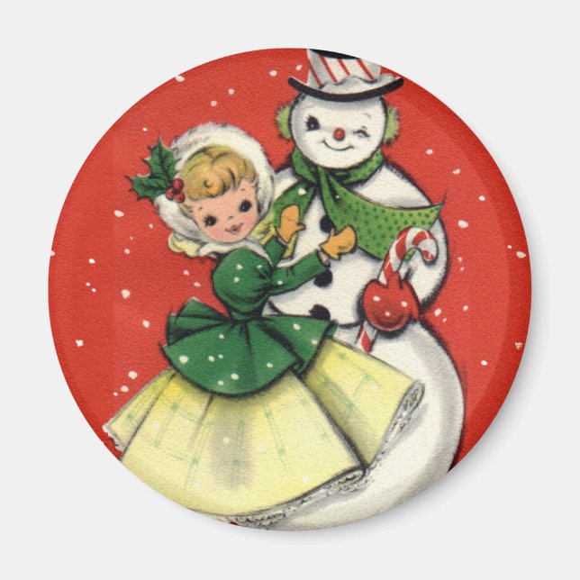 Imã KRW Vintage Girl e Snowman (Frente)