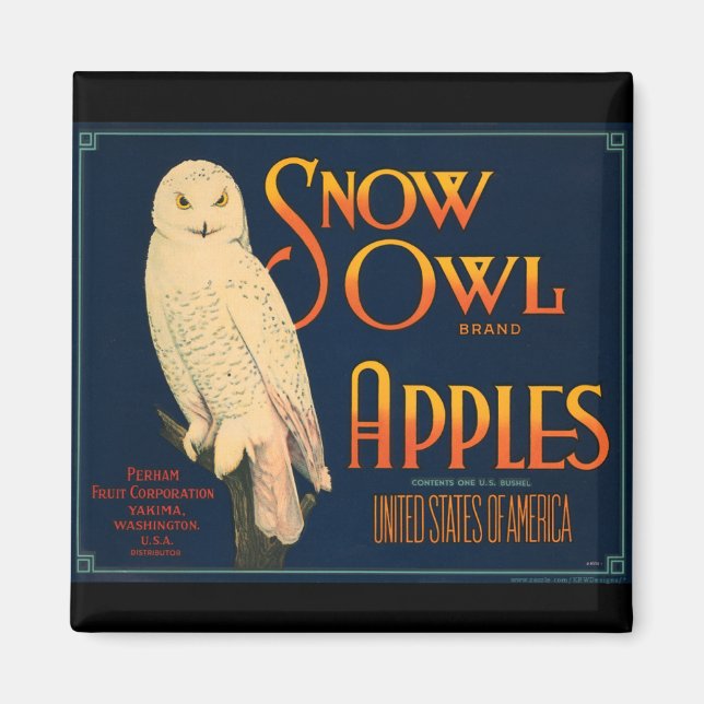 Imã KRW Vintage Snow Owl Apple Fruta Crate Label Magn (Frente)