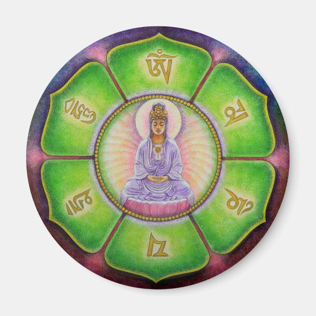 Imã Kuan Yin "Om Mani Padme Hum" Magnet (Frente)