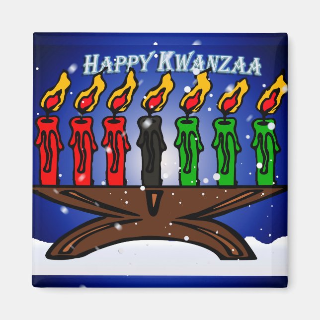 Imã Kwanzaa Candle Kinara com Neve e Saudação (Frente)