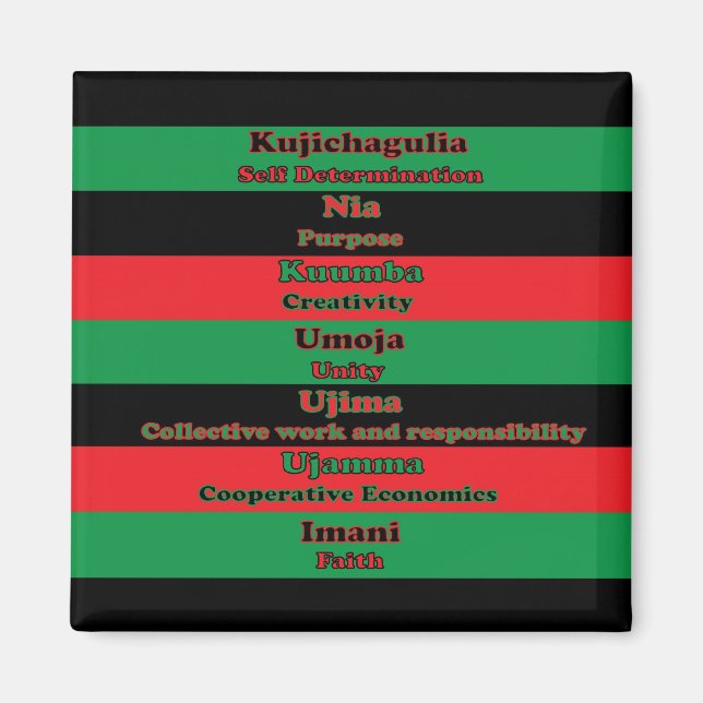 Imã Kwanzaa Sete Princípios Verde Negro Vermelho (Frente)