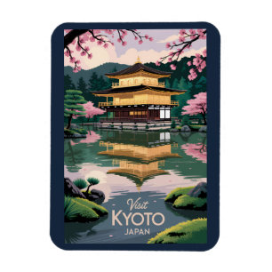 Ímã Kyoto Japão Kinkaku-ji Ilustração Arte Viagem Vin