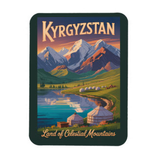 Ímã Kyrgyzstan Mountains Illustration Travel Art Vinta