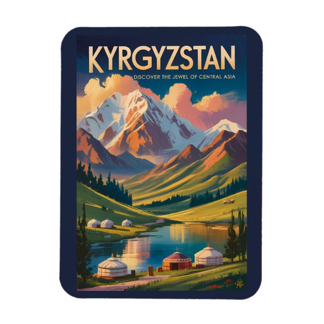 Ímã Kyrgyzstan Yurt Illustration Travel Art Vintage (Vertical)