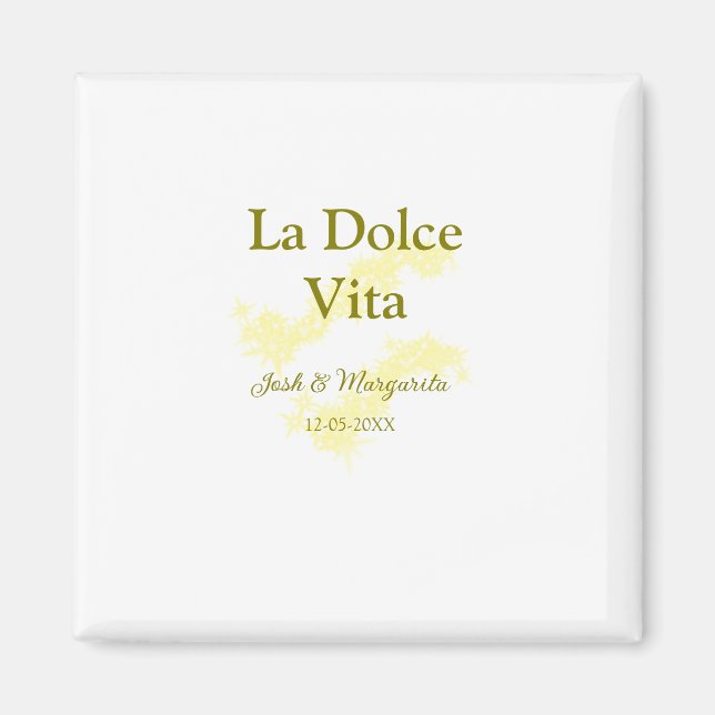 Imã La Dolce Vita casal amarelo Nome data glit (Frente)