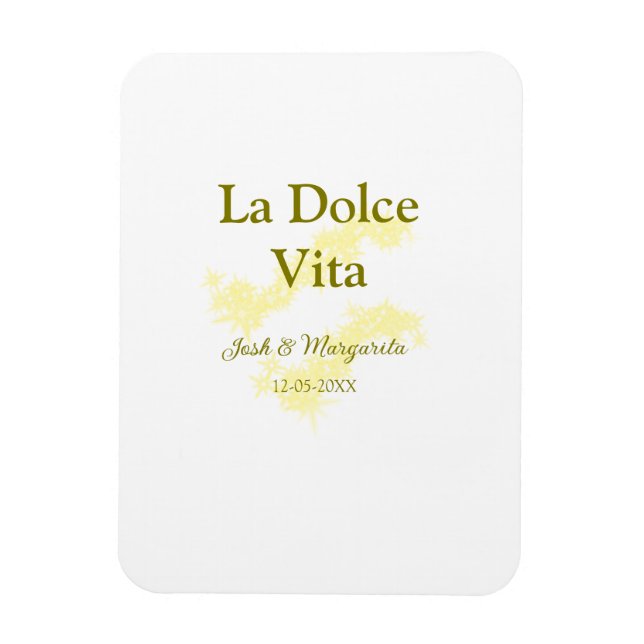 Ímã La Dolce Vita casal amarelo Nome data glit (Vertical)