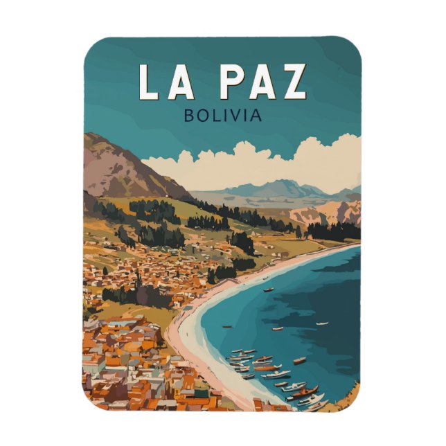Ímã La Paz Bolivia Illustração Viagem Art Vintage (Vertical)