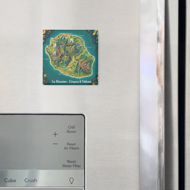Imã La Réunion – Cirques & Volcan | Carte illustrée (In Situ (Fridge))