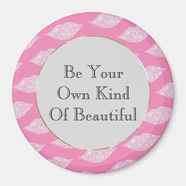 Imã Lábios de Diamantes Brancos de Cinzas Rosa (Frente)