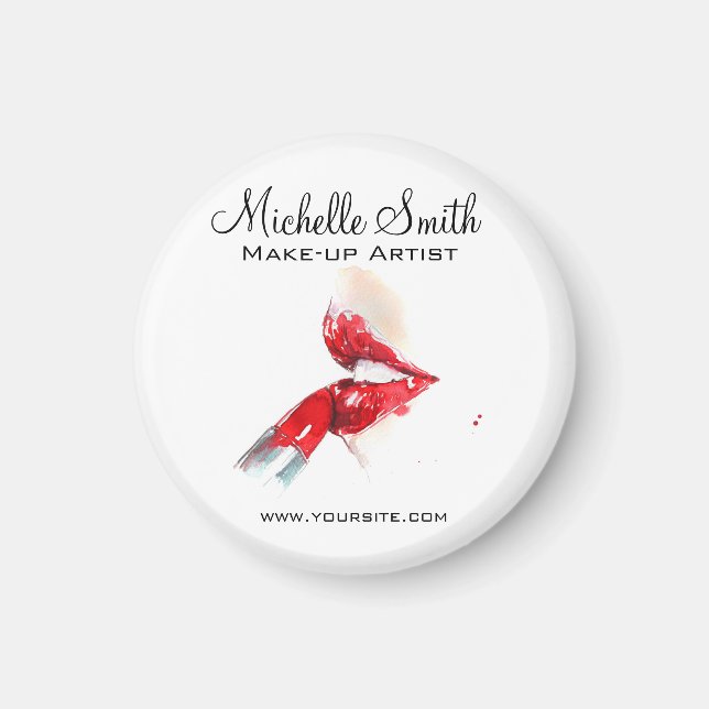 Imã Lábios vermelhos de aquarela e marca de composição (Frente)